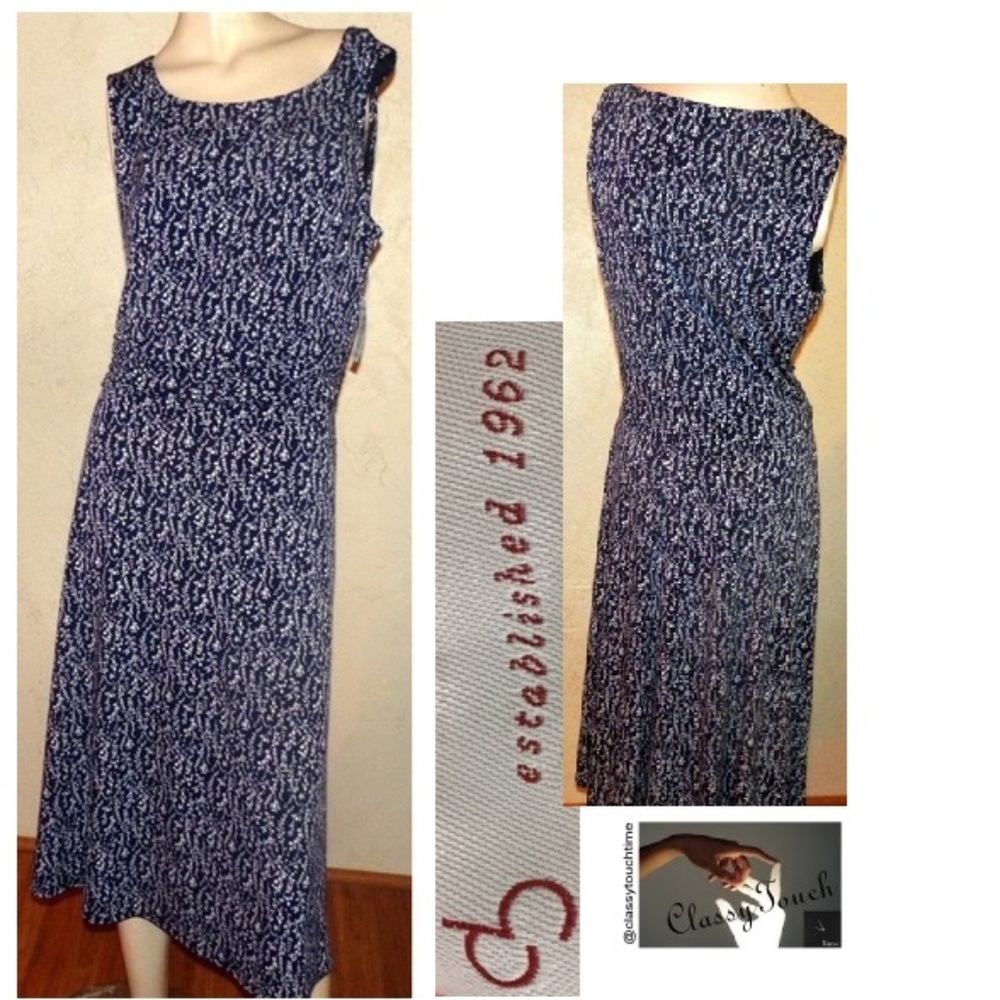 CB Established NWT Navy Print Knit Sheath Dress